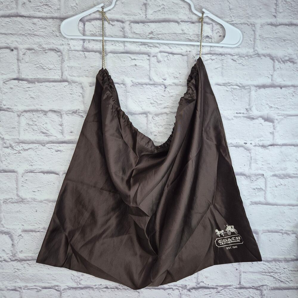 Vintage COACH Brown Satin Drawstring Dust Bag Large Tote Purse Cover 19.5" x 24"